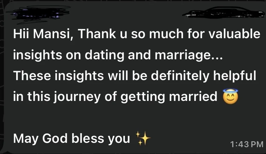 Testimonial screenshot from a Love Reset attendee