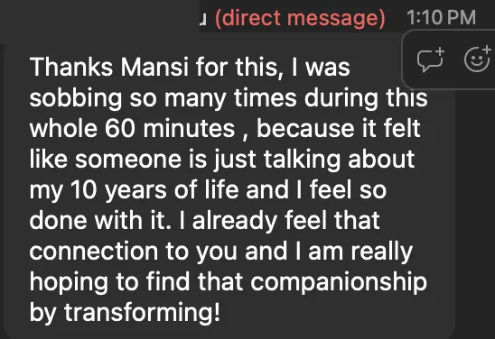 Testimonial screenshot from a Love Reset attendee
