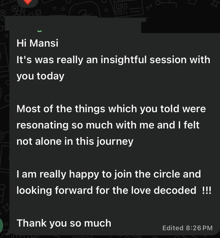 Testimonial screenshot from a Love Reset attendee